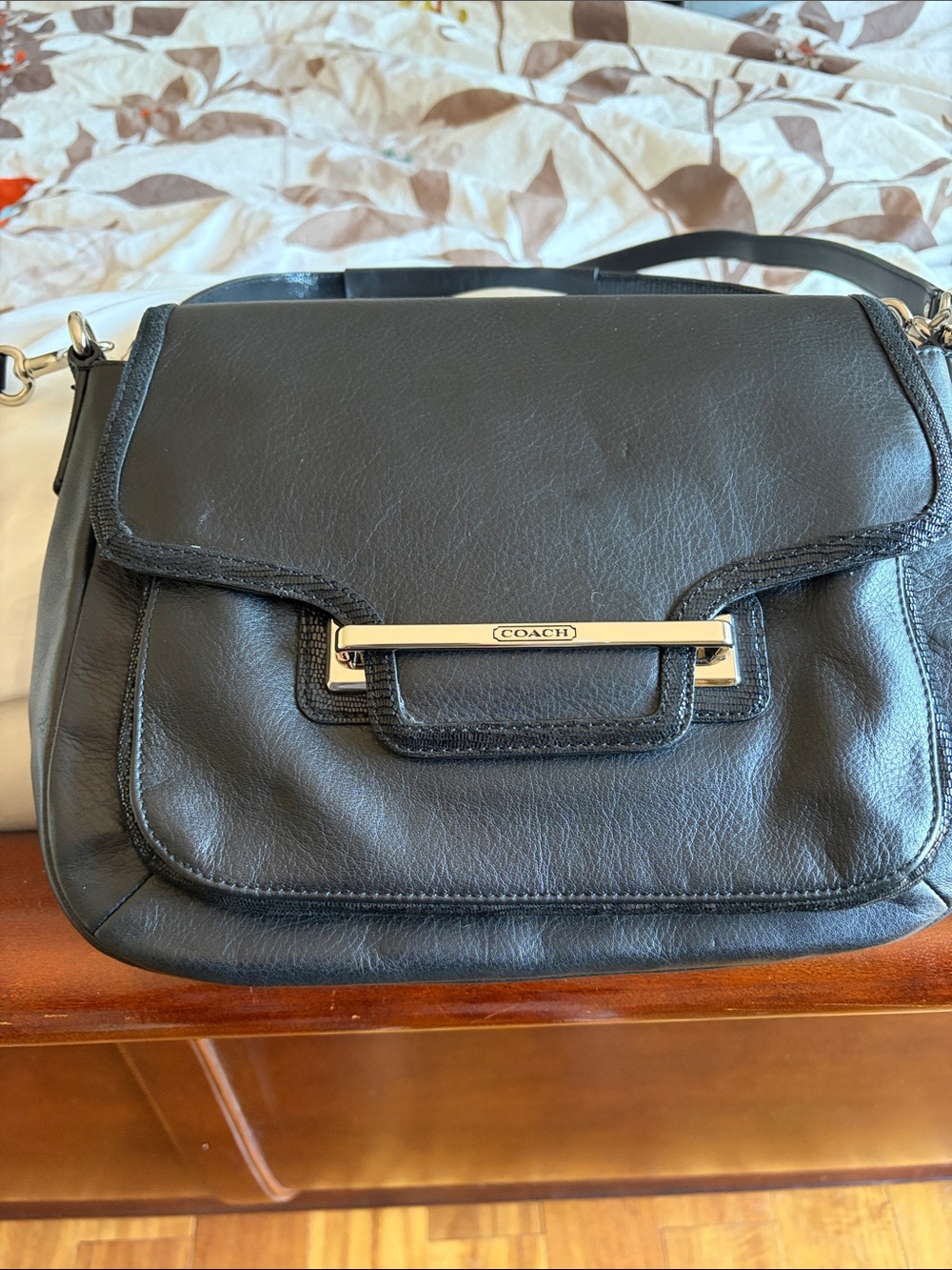Coach Black Leather Shoulder Bag with Silver Hardware